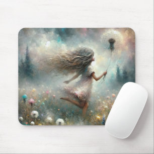 Girl With Fluffy Dandelion Mouse Pad