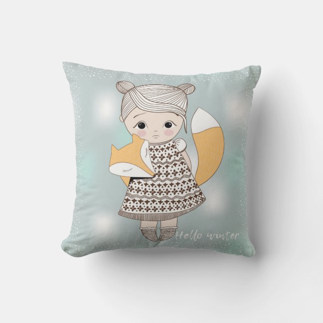 Girl with Fox Baby Pillow (Front)