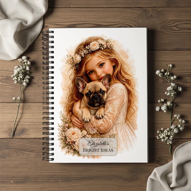 Girl With French Bulldog Puppy Notebook (Creator Uploaded)
