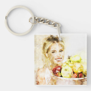 Girl with fruits   keychain