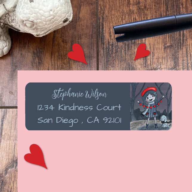 Girl with Garland Blue Red Return Address Labels (Creator Uploaded)