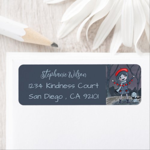 Girl with Garland Blue Red Return Address Labels