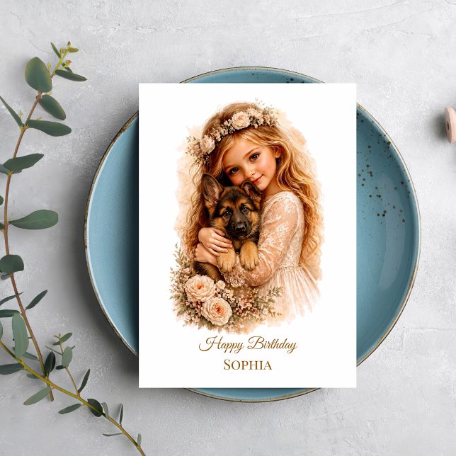 Girl With German Shepherd Puppy Card (Creator Uploaded)