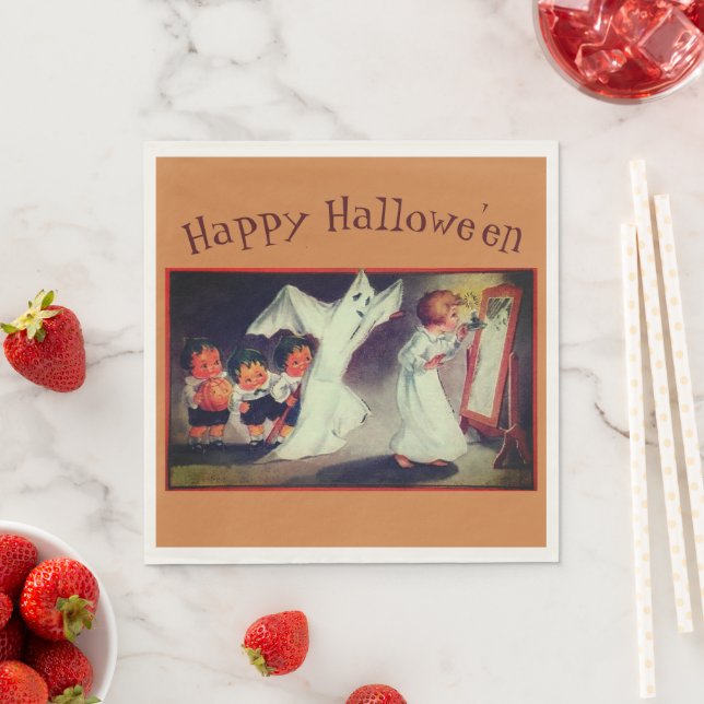 Girl with Ghost Custom Halloween Party Napkins (Insitu)