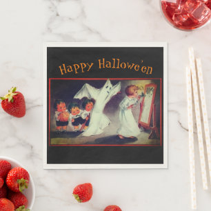 Girl with Ghost Custom Halloween Party Napkins