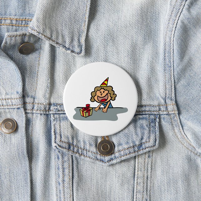 Girl with Gift and Party Hat Birthday Celebration Button (Creator Uploaded)