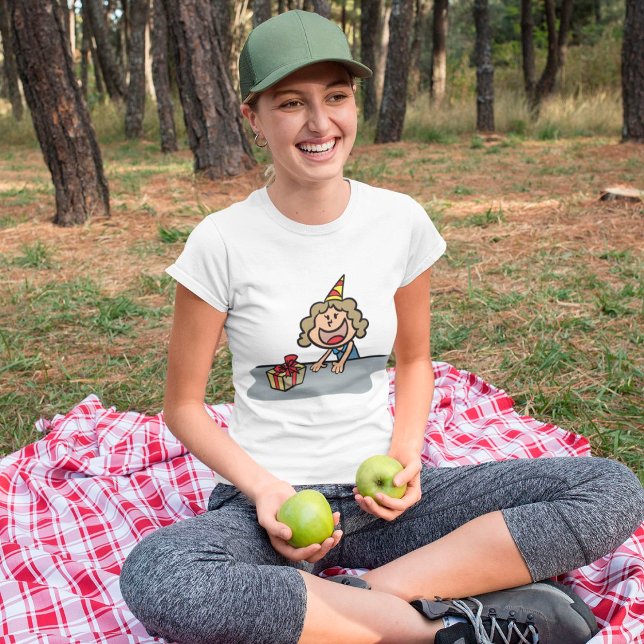 Girl with Gift and Party Hat Birthday Celebration T-Shirt (Creator Uploaded)