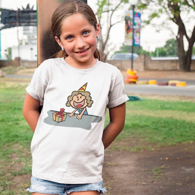 Girl with Gift and Party Hat Birthday Celebration T-Shirt (Creator Uploaded)