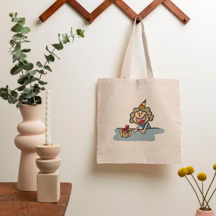 Girl with Gift and Party Hat Birthday Celebration Tote Bag