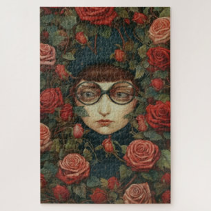 Girl with glasses surrounded by roses jigsaw puzzle
