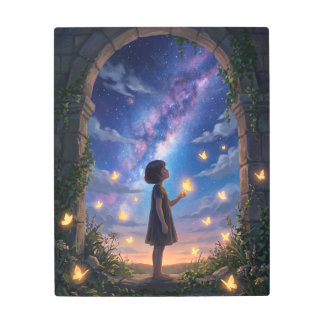 Girl with Glowing Butterflies Metal Print