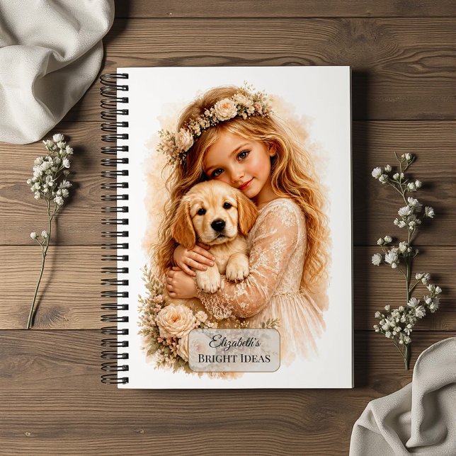 Girl With Golden Retriever Puppy Notebook (Creator Uploaded)