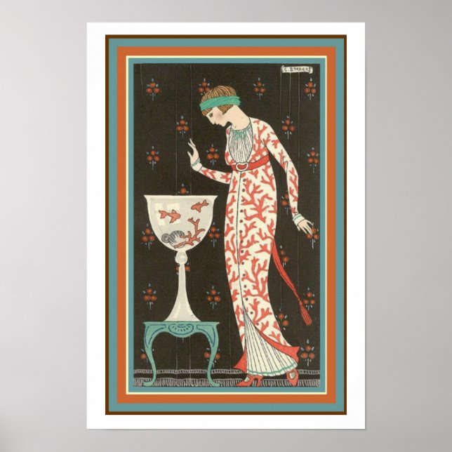 "Girl With Goldfish" Art Deco Poster 13 x 19 (Front)