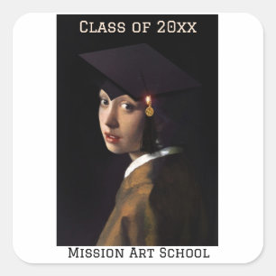 Girl with Grad Cap Graduation Square Sticker