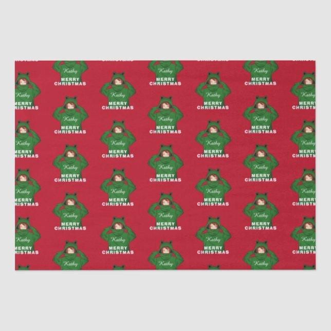 Girl with Green Frog Hoody Drawing Christmas Tissue Paper (Front)