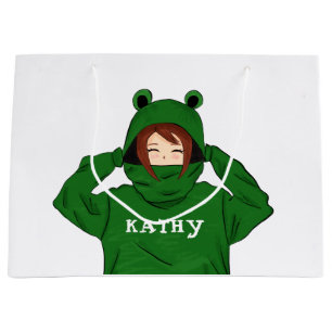 Girl with Green Frog Hoody Drawing Large Gift Bag