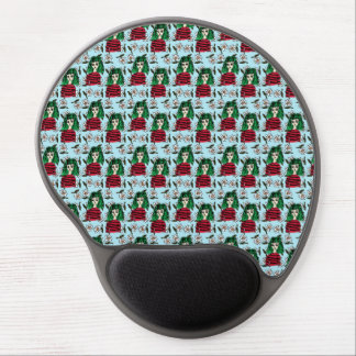 girl with green hair pattern blue floral gel mouse pad