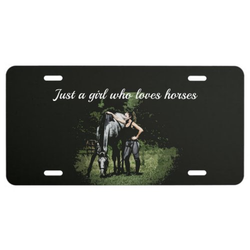 Girl With Grey Thoroughbred Horse License Plate