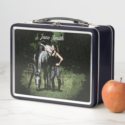 Girl With Grey Thoroughbred Horse Lunch Box