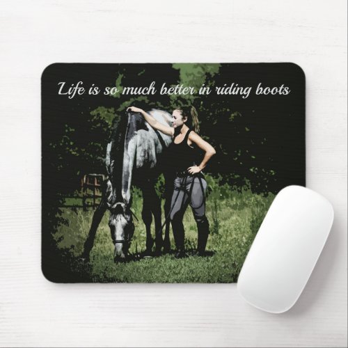 Girl With Grey Thoroughbred Horse Mouse Pad
