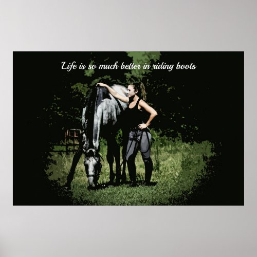 Girl With Grey Thoroughbred Horse Poster