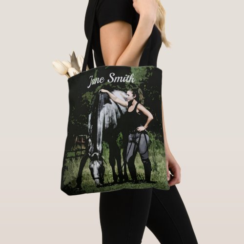 Girl With Grey Thoroughbred Horse Tote Bag