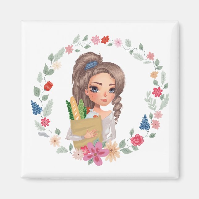 girl with groceries magnet (Front)