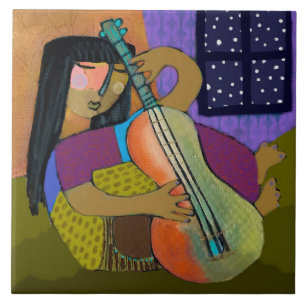 Girl with Guitar Ceram Tile/Trivet (6 inch square) Ceramic Tile