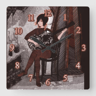 Girl with guitar square wall clock