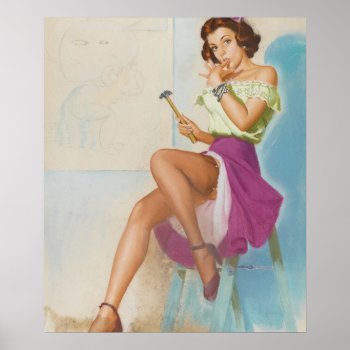 Girl With Hammer Pin Up Art Poster by Pin_Up_Art at Zazzle