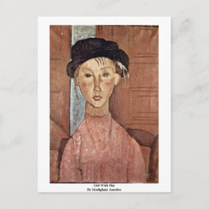 Girl With Hat By Modigliani Amedeo Postcard