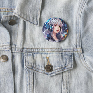 Girl with headphones button