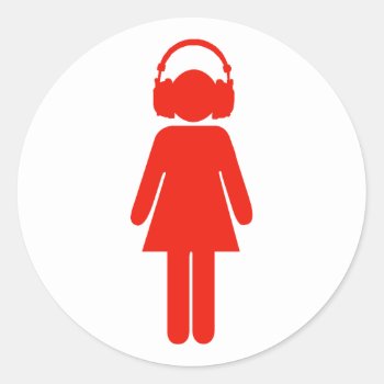 Girl With Headphones Sticker - Red by orangemoonapparel at Zazzle