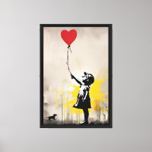 Girl with Heart Balloon Framed Canvas Wall Art