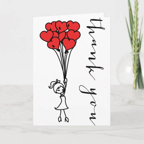 Girl with Heart Balloons Doodles Thank You Card