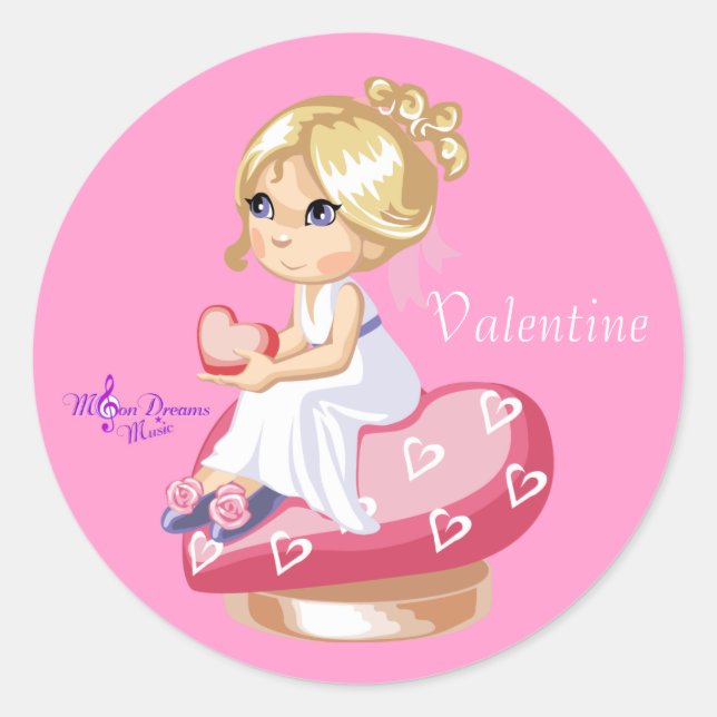 Girl with Hearts Classic Round Stickers (Front)