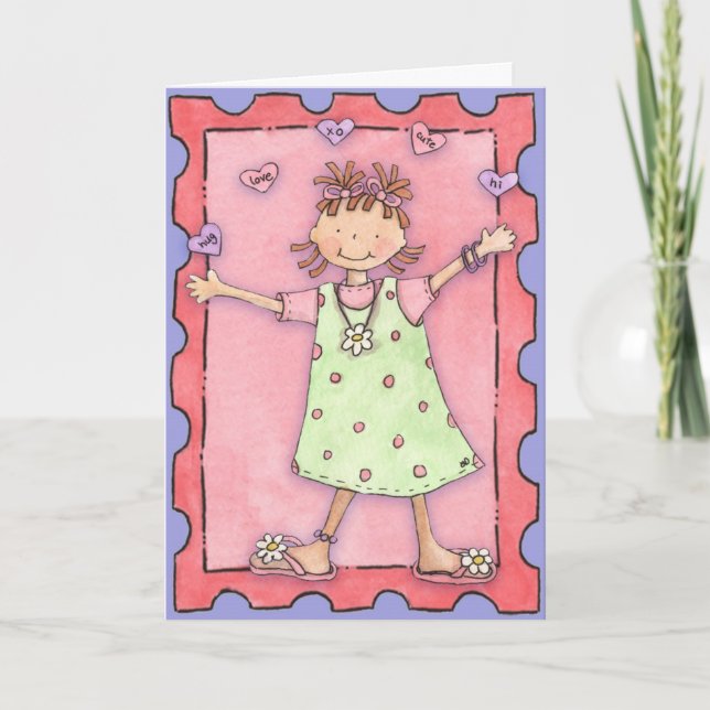 Girl with Hearts - Greeting Card (Front)