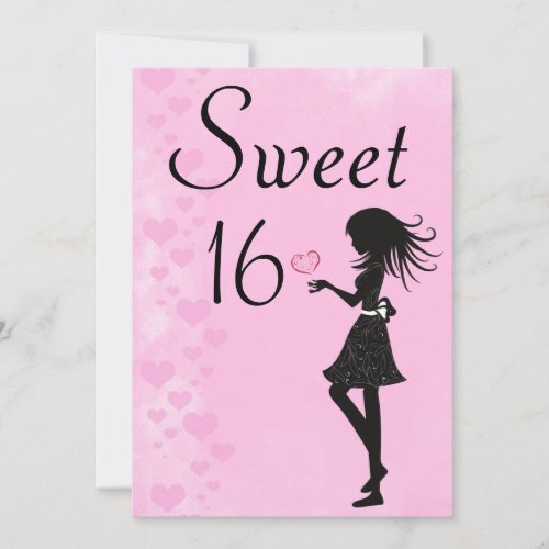 Girl with Hearts Pink Sweet 16 Birthday Invitation