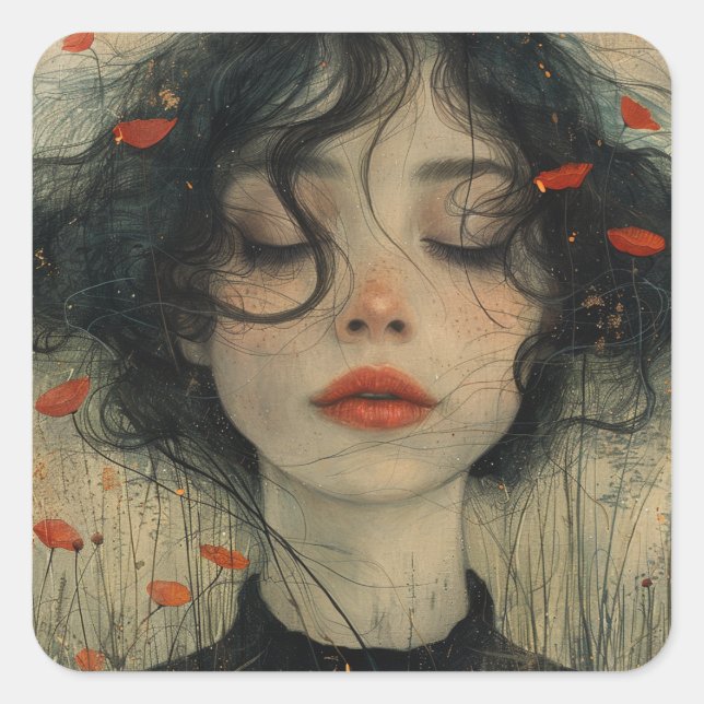 Girl With Her Eyes Closed Square Sticker (Front)