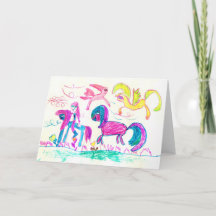 Girl with her favorite horses Blank greeting card
