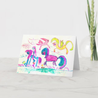 Girl with her favorite horses Blank greeting card