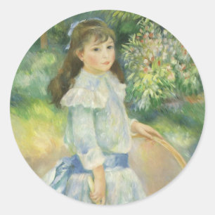 Girl with Hoop by Pierre Renoir, Vintage Fine Art Classic Round Sticker