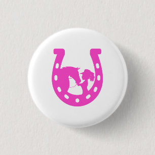 Girl with Horse and Western Hat Hot Pink Horseshoe Button