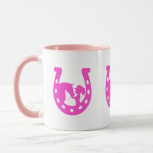 Girl with Horse and Western Hat Hot Pink Horseshoe Mug