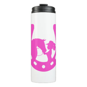 Girl with Horse and Western Hat Hot Pink Horseshoe Thermal Tumbler