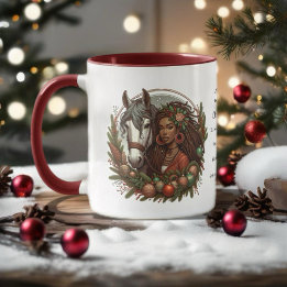 Girl With Horse And Wreath Christmas Mug