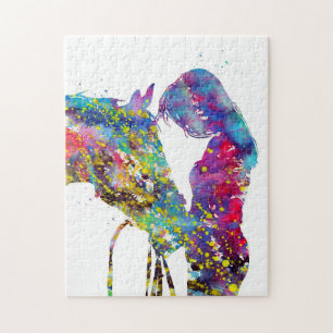 Girl With Horse Colorful Jigsaw Puzzle