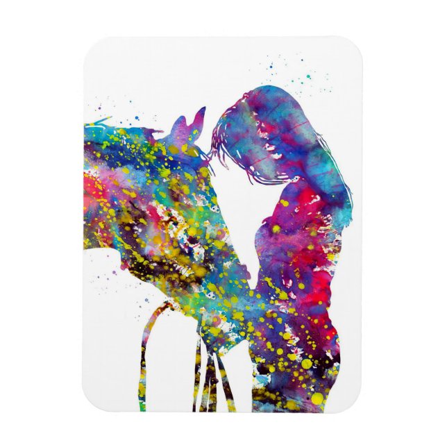 Girl With Horse Colorful Magnet (Vertical)