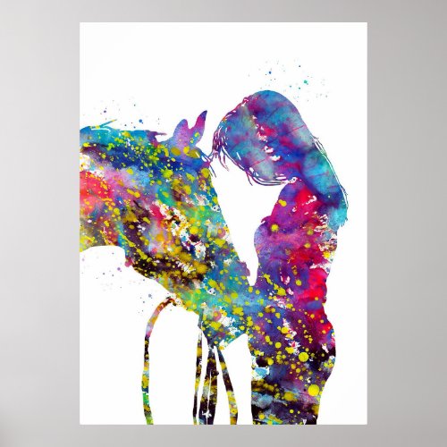 Girl With Horse Colorful Poster