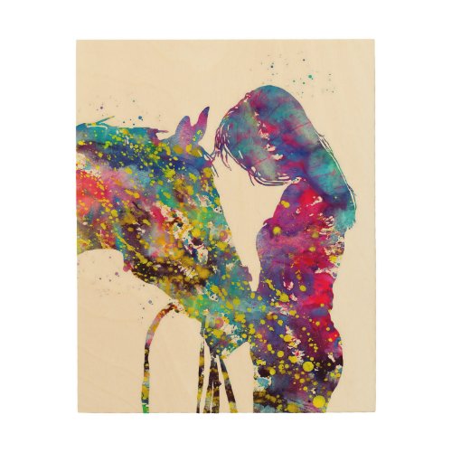 Girl With Horse Colorful Wood Wall Art